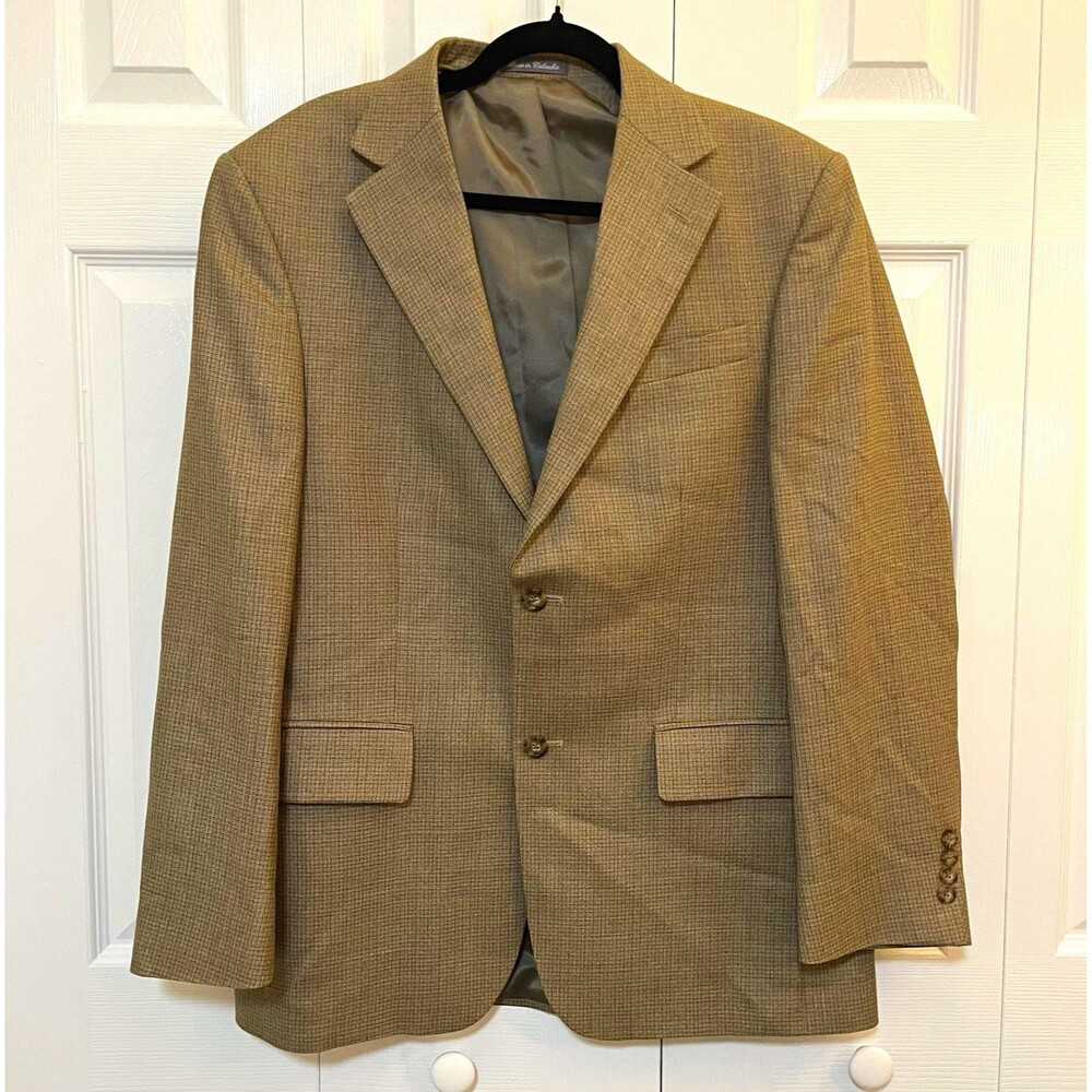 Oscar de la Renta Brown Check Tweed Wool/Silk Blazer 40R Single-Breasted